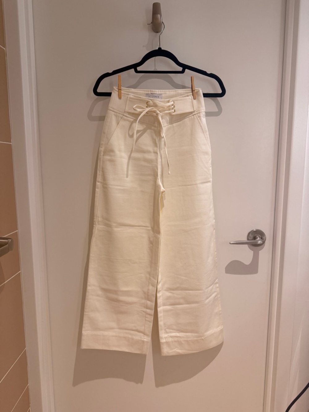 INTERMIX Cream Wide-Leg Lace-Up Pants